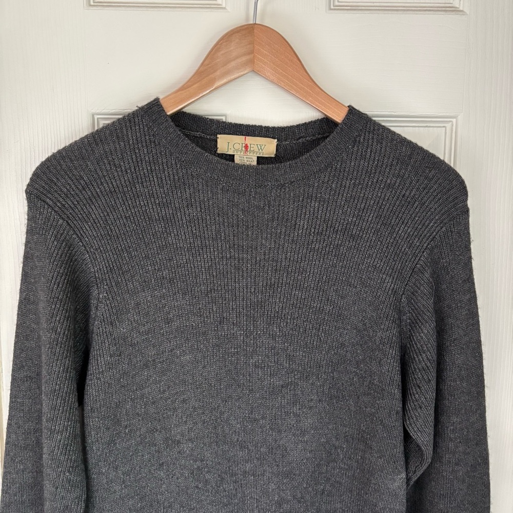 Vintage J Crew Wool Silk Midi Sweater Dress Gray Crew Neck Long Sleeve Large